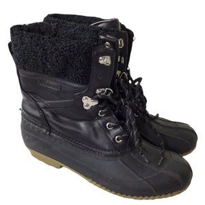 Tommy Hilfiger Twrian Black Leather Duck Boots Sz 9 M  Waterproof Winter Laced